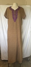Boho Lounge Dress Caftan Maxi Gold Purple Embroidered India VTG Hippie 70s Vibe