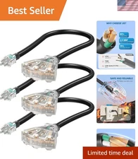 Contractor Grade 2FT Indoor/Outdoor Extension Cord 3 Outlet LED Plug - Pack of 3