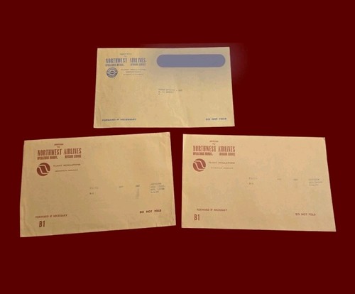 Set of 1977 Vtg Northwest Airlines Jeppesen Revision Service Pilot Envelopes MSP