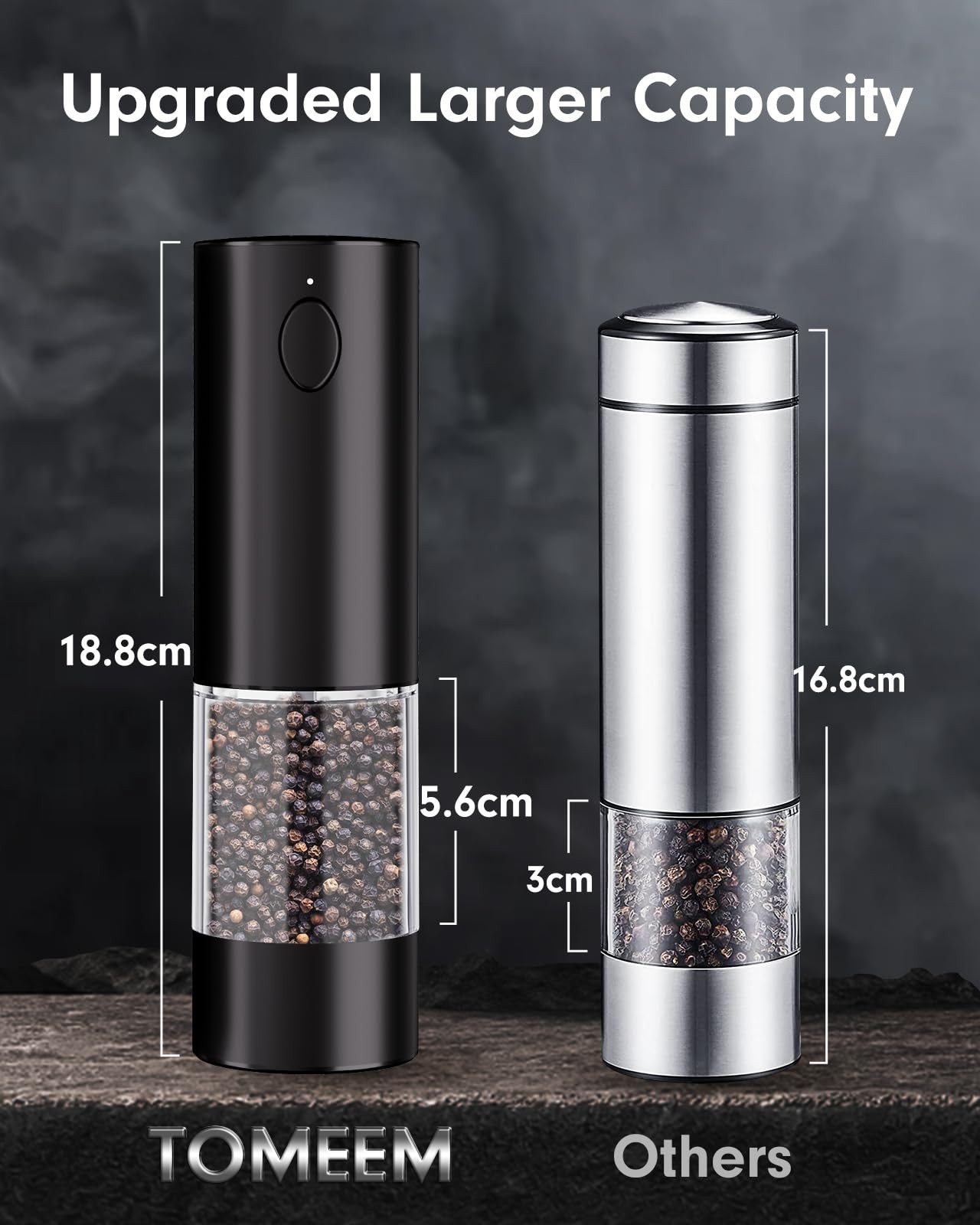 TOMEEM Upgraded Larger Capacity Electric Salt and Pepper Grinder Set Recharge...