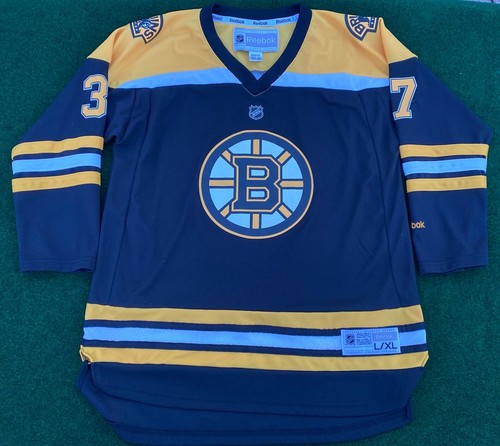 Patrice Bergeron #37 Jersey Youth L/XL Boston Bruins NHL Hockey Reebok Lacer