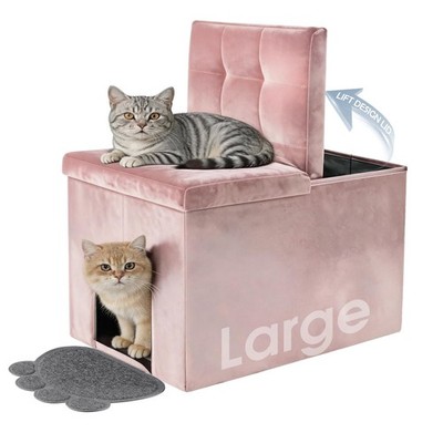 Cat Litter Enclosure Furniture Large, Lift Design Lid Velvet Cat Washroom Ben...