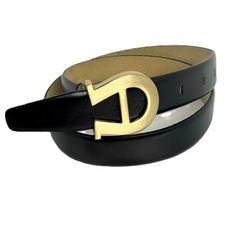 Etienne Aigner Black Leather Belt Gold Logo Buckle Size M 38 Classic