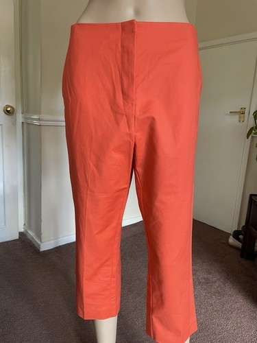 M&S Trousers Orange Slim Cropped High Rise Elastic Back Waist Sz14 VGC - 第 3/24 張圖片