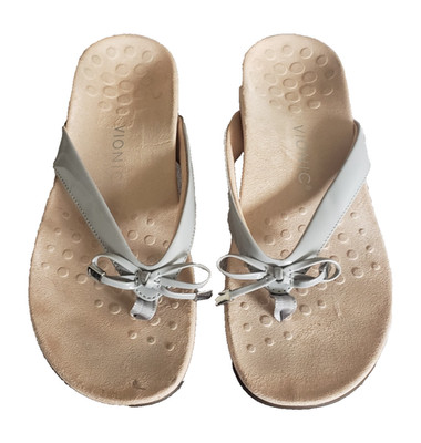 Vionic Bella II Sandals Thong Slide Flip Flop Gray Bow Casual Women's Size 9
