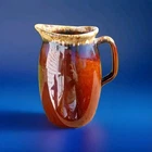McCoy Brown Cream Glossy Ceramic Pitcher Pottery Handle Impressed Backstamp