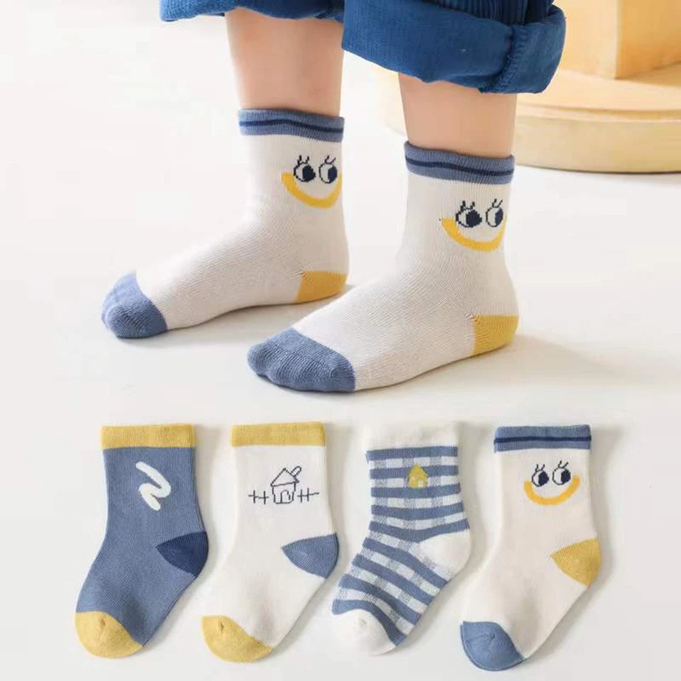 Calcetines Unisex Para Bebé 1Lote=4 Pares Con Patrón De Casa Sonriente - Imagen 2 de 4