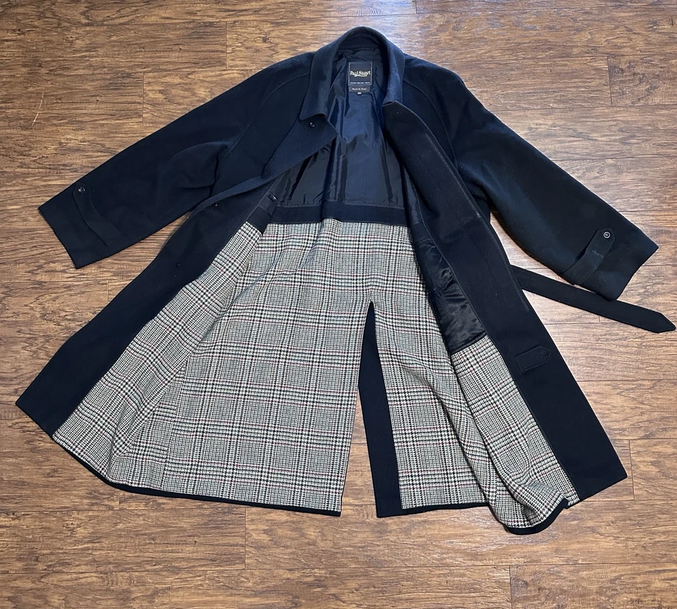Abrigo Paul Stuart Lana Cachemira Negro Talla 46 Hombre Franela Gabardina Grande Foto 2 de 4