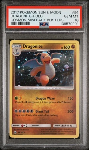 2017 POKEMON SUN & MOON COSMOS-MINI PACK BLISTERS #96 DRAGONITE-HOLO PSA 10