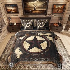 7 Pcs Rustic Cow Comforter Set King Size,Western Texas Star Bed in a Bag
