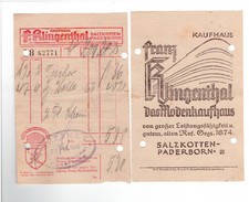 Stara rachunek z domu towarowego Klingenthal z 1945 roku - Salzkotten und Paderborn