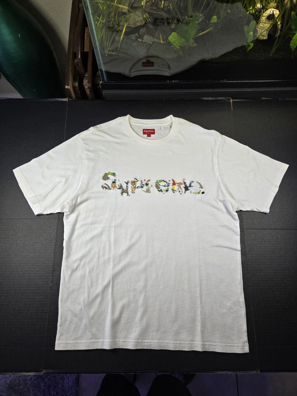 T shirt brodé Supreme Animal Kingdom S/S, blanc, taille L (22x30,5