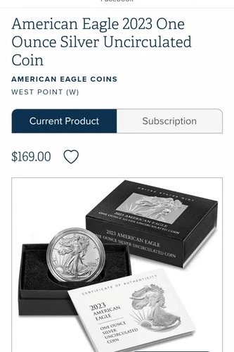 2023 W American Eagle 1 Ounce Silver Uncirculated Coin, US Mint 23EG COA (Box B)