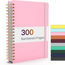 Lined Spiral Journal Notebook with 300 Numbered Pages, B5 College Ruled Thick Jo