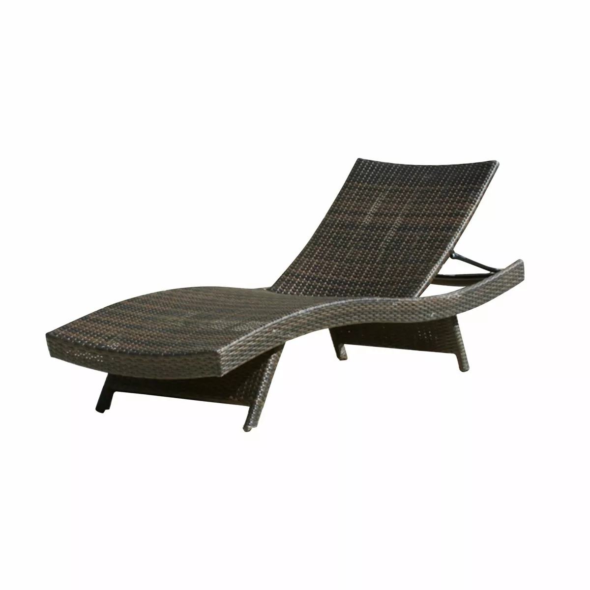 Salem Brown Wicker Curved Outdoor Chaise Lounge Chair w Adjustable Angle Back