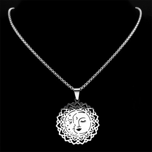 Stainless Steel Moon and Sun Pendant Necklace Jewelry High Quality Gift - Picture 8 of 11