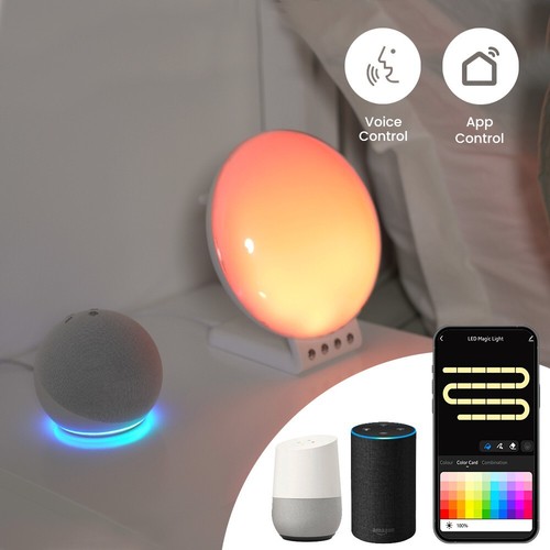 Smart Sunrise Alarm Clock 2in1 Wireless Charge RGBIC Sound Effects Ambient Lamp - Picture 6 of 10