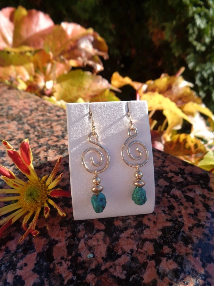 Ohrringe Türkis Gold Filled 14K Spirale - Bild 2 von 4