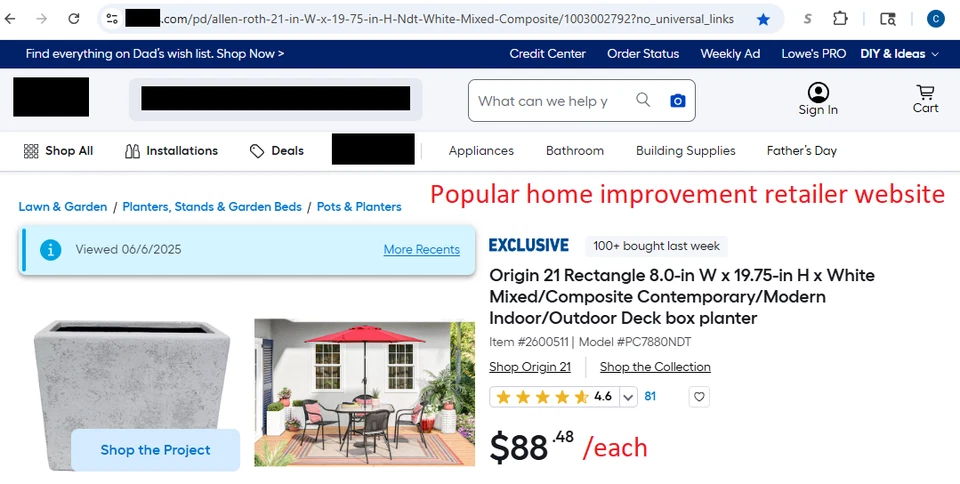 Plantador Allen+Roth 8x20x21 branco deck interno/externo caixa (pacote com 2 ainda na caixa) - Imagem 4 de 4