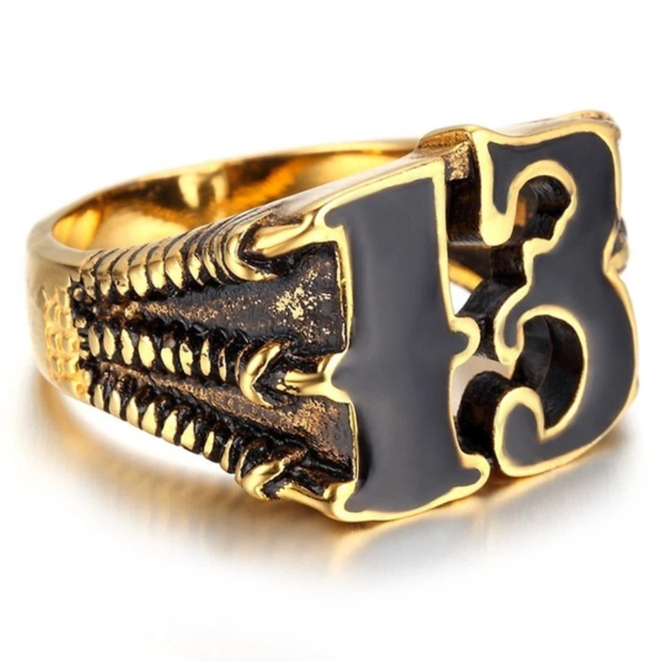 Anillo de motociclista temático Lucky Thirteen 13 para hombre motocicleta Harley Rider Club talla 8-13 Foto 3 de 4