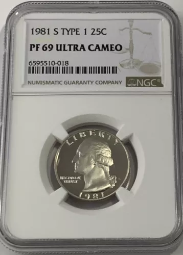 1981 S NGC TYPE 1 PF69 ULTRA CAMEO WASHINGTON QUARTER PROOF 25C WHITE LABEL