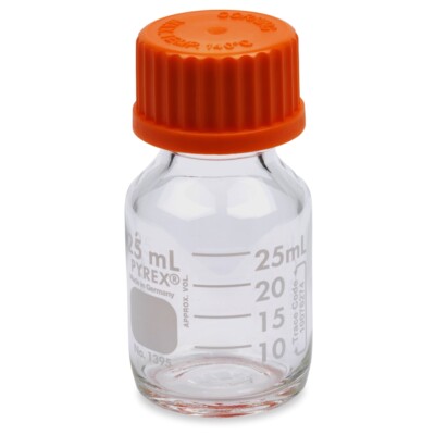 Corning PYREX #1395-25, 25mL Round Media Storage Bottles (Case of 10)