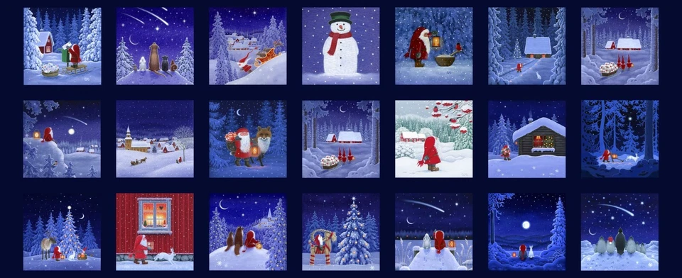 Lewis and Irene Tomtens Village Christmas Fabric 5" squares Panel Patchwork
