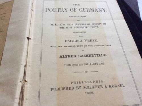 Antique 1886 Poetry of Germany poets in English & German A. Baskerville Book - Imagen 5 de 11