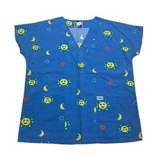 Liana Uniform Blue Sun Moon Short Sleeve Scrub Top Women s Size S