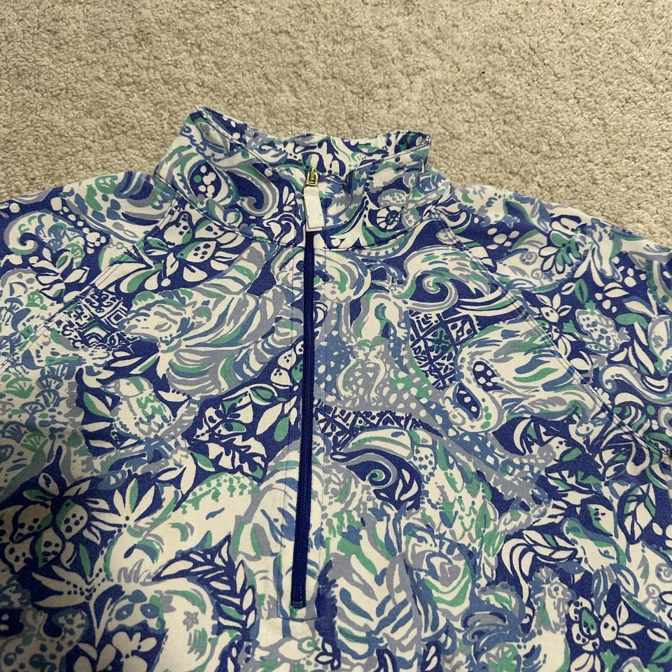 Lilly Pulitzer Niñas XL (12-14) Mini Killian Popover Azul Animal Estampado 1/4 Cremallera Foto 3 de 4