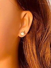 Gold Filled 7mm CZ Princess Cut Stud Earrings  Sparkling Gold Studs