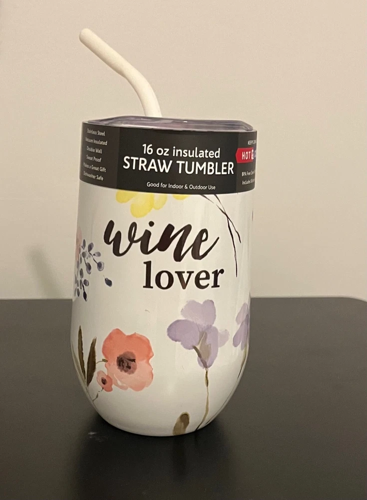 Tumbler Straw Wine Lover Theme Stainless Steel Tumbler  New With Tag Tailgate
