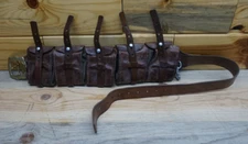 WW I & 2 Swedish Military M-10 Mauser 5 Pocket Ammo Belt Bandolier  Brass Buckle