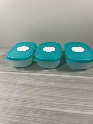 Tupperware FreezeSmart Container Set of 3 Small Sheer Teal Seal w/ Datedial New!