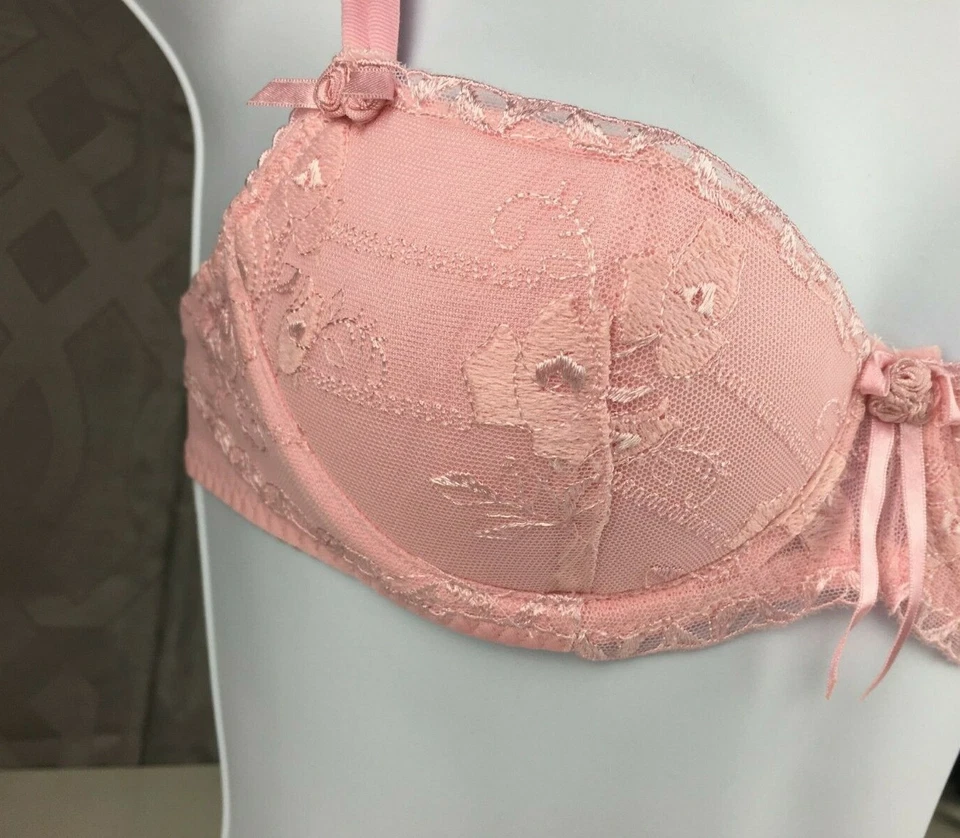 Alegro Embroidered Lace Underwire Demi Sexy Lingerie Bra - Pink 9021 Size 30-40 - Image 4 of 4