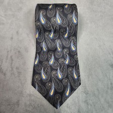 Robert Talbott 100 Silk Best of Class Blue Yellow Paisleys on Black 58" x 4"