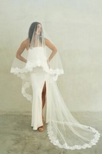 Wedding veil veil double 2 Layer lace trim blusher with lace edge