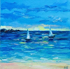 original oil painting Sailboats Art Carmel Beach painting Seascape Artwork