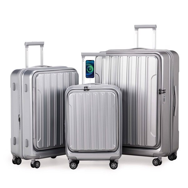 Luggage Sets 3 Piece, ABS+PC Front Open Hardshell Lightweight Luggages, Expandab-image
