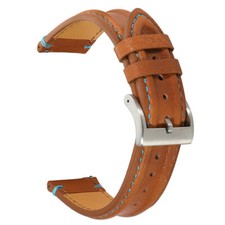 Unisex Genuine Leather Watch Band Strap with Spring Bar Brown Wide 20/22MM Brown