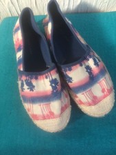 New Look Cream Blue Pink Palm Tree Flats Deck Shoes 7/40