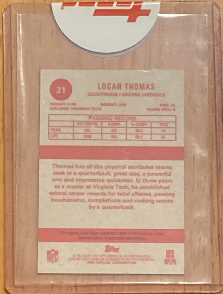 Logan Thomas Commanders Auto 2014 Topps Chrome Mini Refractor Rookie 03/15 SP RC - Image 3 of 4