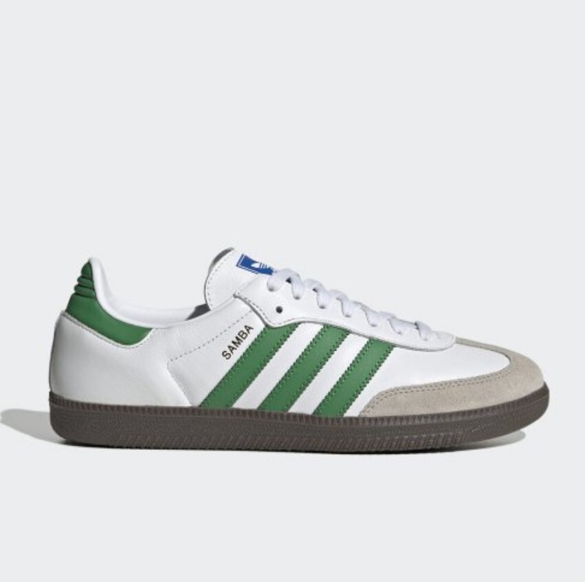 ADIDAS SAMBA OG WHITE MEN'S SHOES IG1024 GREEN LEATHER CASUAL