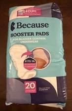 Because Premium Incontinence Booster Pads Extra Absorbency Soft Adhesive 20 Pads