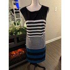 Sandra Darren dress women's size 14 striped blue black