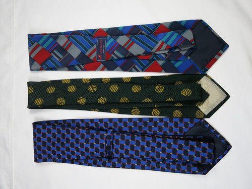 Rick Pallack Wilkes Bashford Hemley 3 corbatas de seda verde amarillo azul negro rojo gris - Imagen 4 de 10