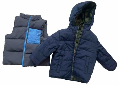 Toddler Winter Puffer Coat Reversible, Cat & Jack Vest Blue Size 18 Months