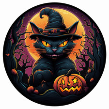 Black Cat Patch Iron-on Applique Cosplay Full Moon Spooky Scary Animal Badge