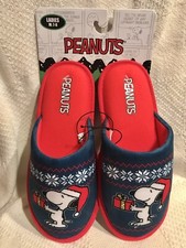 Peanuts Snoopy Christmas Slippers BLUE Ladies US Size M 7-8 NWT