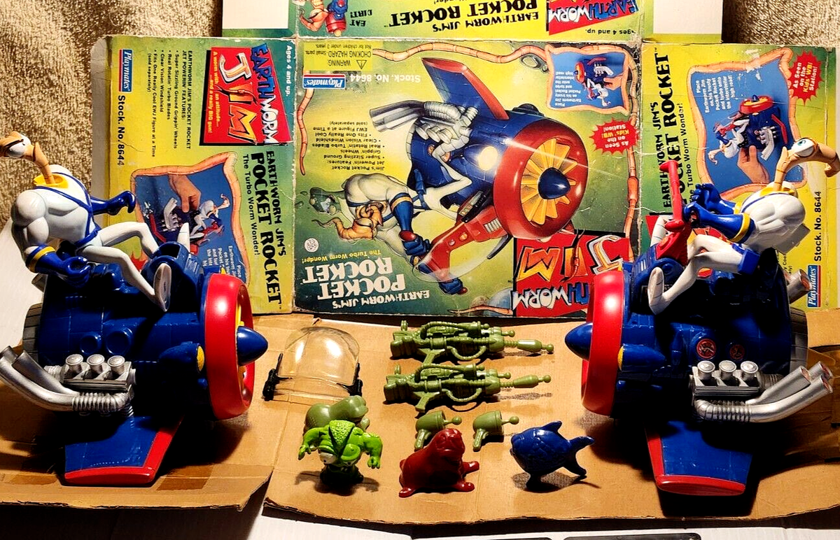 Two Earthworm Jims & Pocket Rockets Sets w/ Weapons Characters by